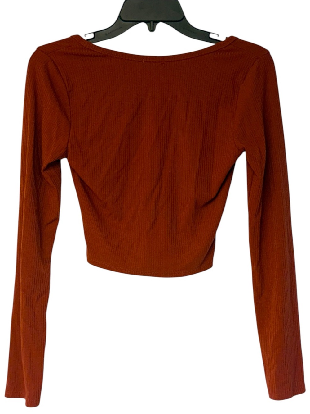 Bozzolo Ribbed Crop Top Womens Medium Rust Orange Long Sleeve Henley - Picture 2 of 3